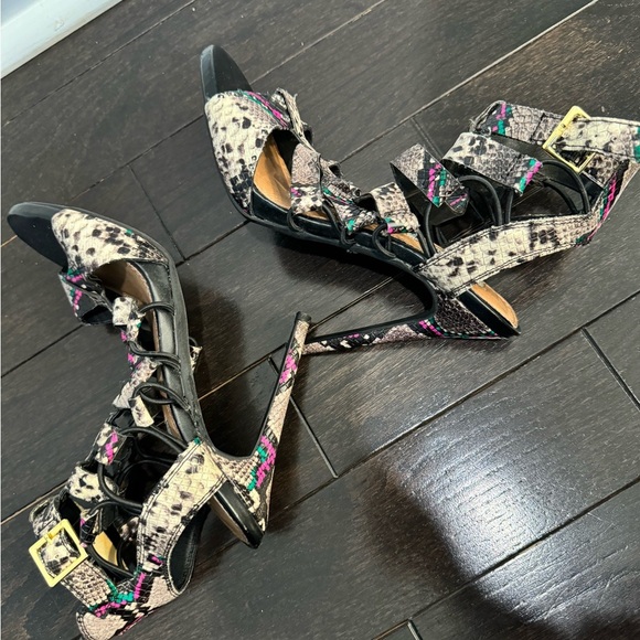 🟠 STEVE MADDEN SNAKESKIN OPEN TOE HEELS SIZE 8 - Picture 4 of 7